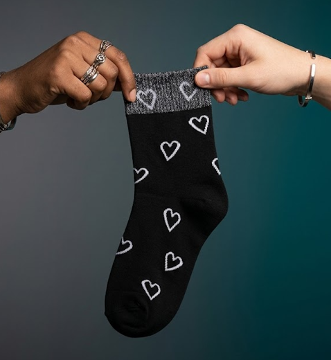 Calcetín negro con corazones de contorno blanco Calzzito