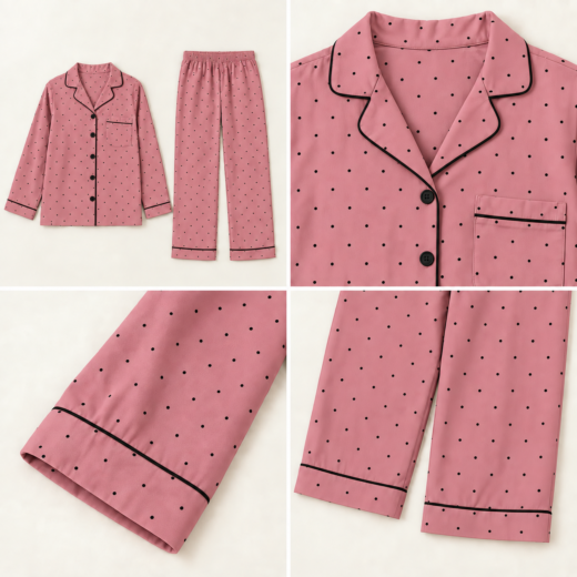 Pyjama Long Femme Rose à Pois