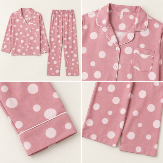Pyjama Long Femme Rose à Pois
